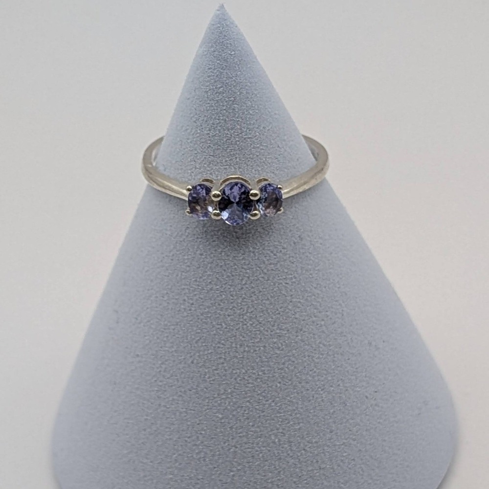 Purple Tanzanite Three Stoneβ Ring Silver Tone Size 9.25 Minimalist 1.8g